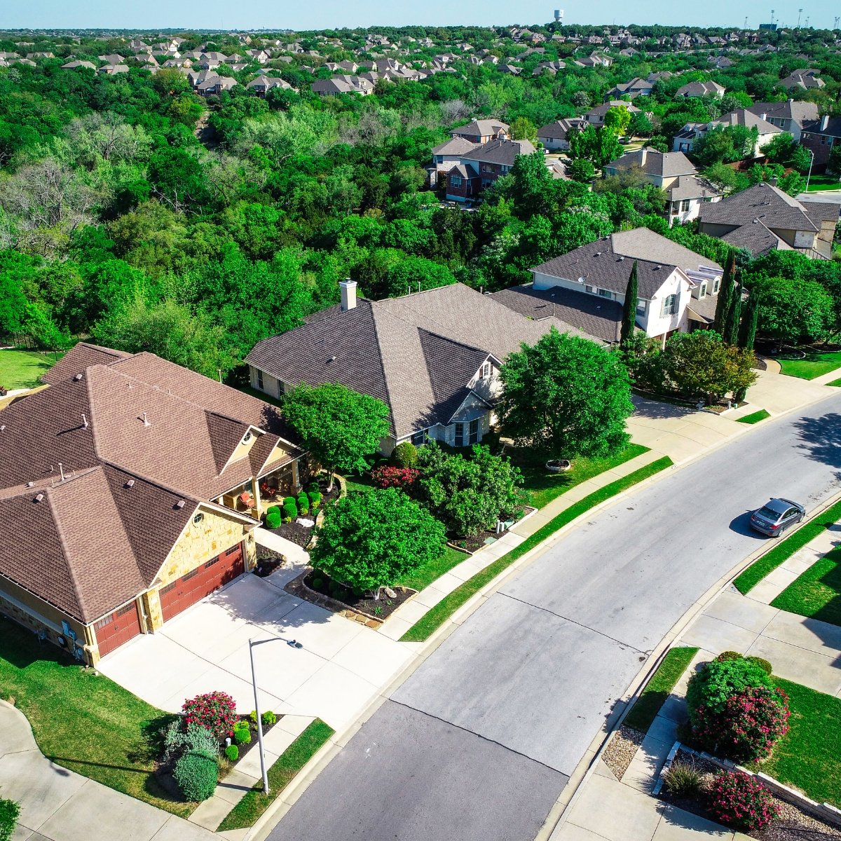 Aerial view of a residential neighborhood